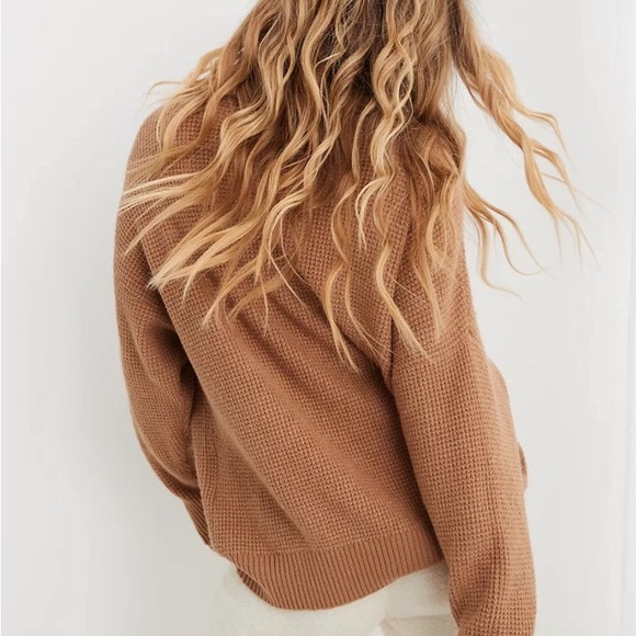 Aerie CozyUp Waffle Quarter Zip Sweater Women’s Small Oversized Fit NWOT - Picture 10 of 10